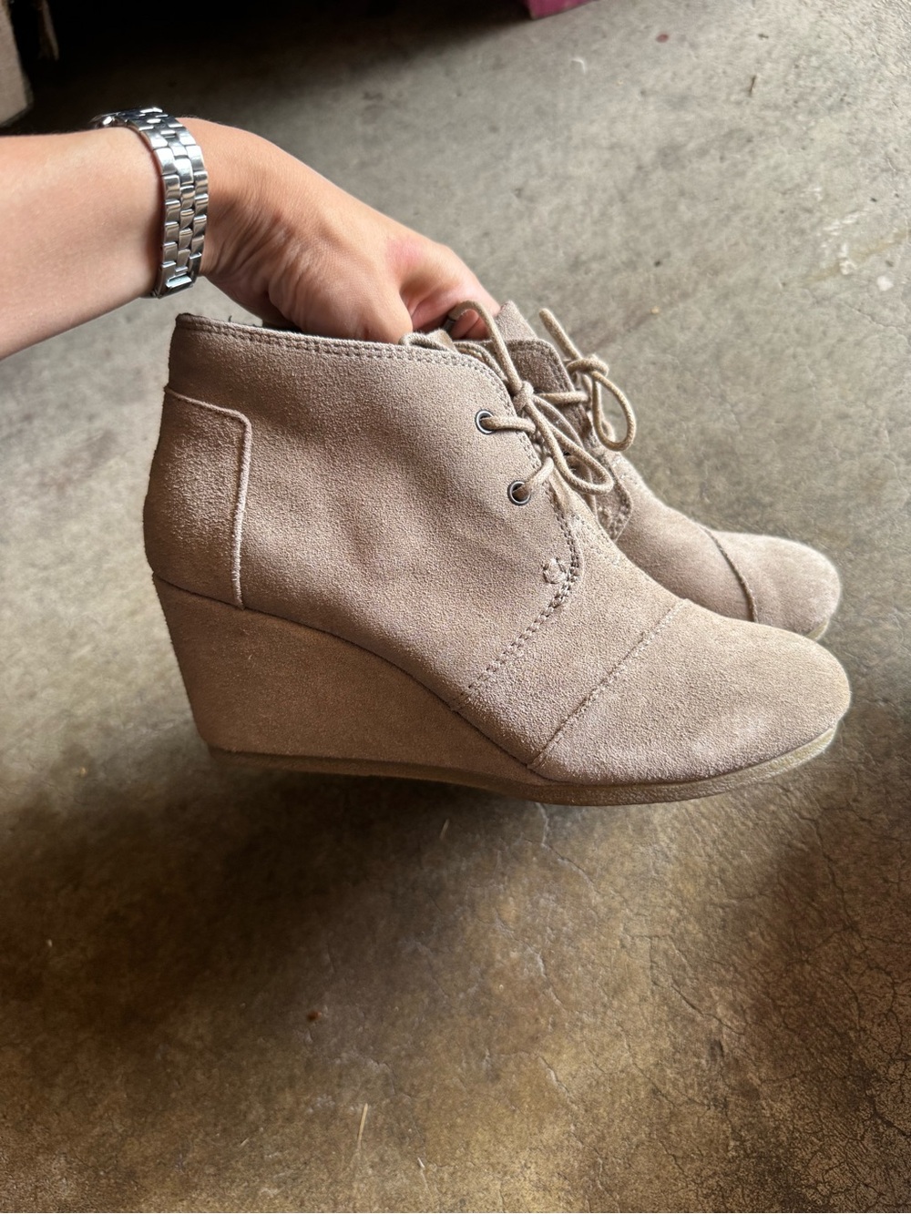 Toms Taupe Suede Wedge Ankle Booties